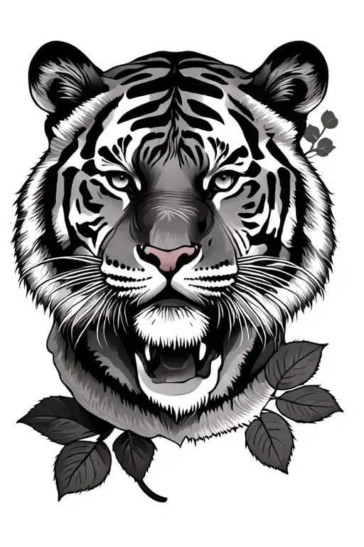 Tiger With Rose Traditional Style