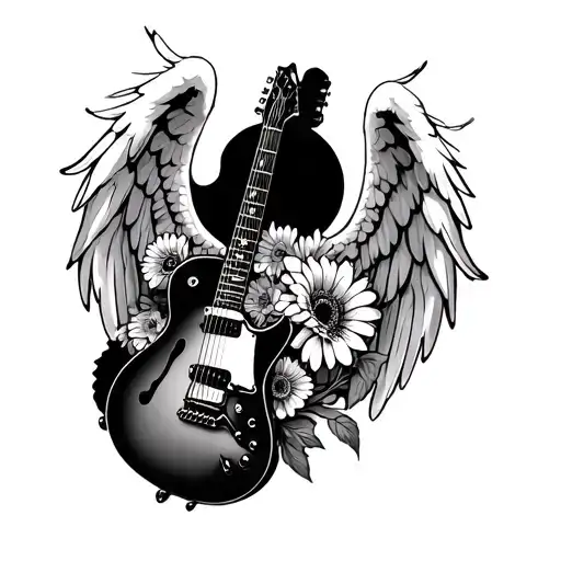 Guitar With Angel Wings And Gerberas
