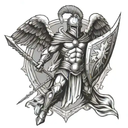 Spartan Angel Holding Spear And Shield Kmart Attention