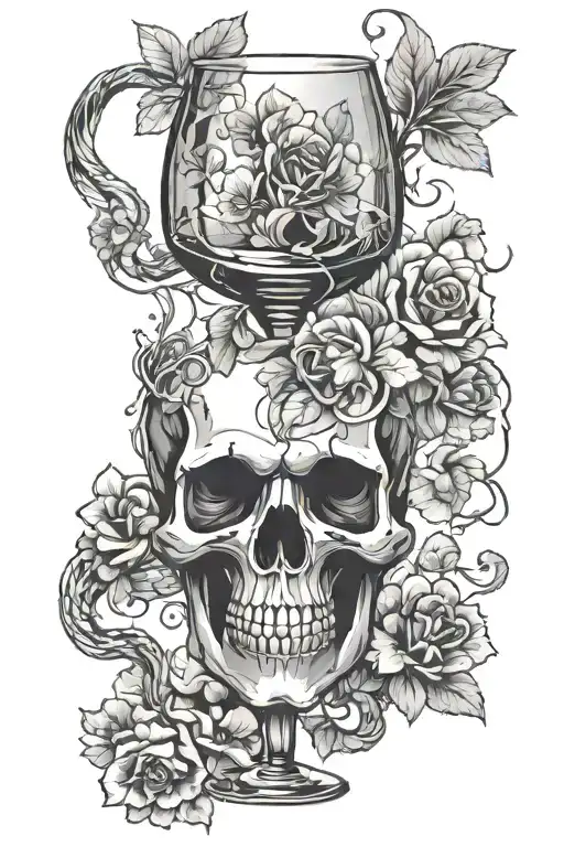 Skull Shaped Wine Glass With Snake And Flowers Coming