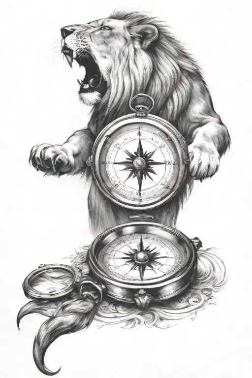 Compass With Roaring Lion