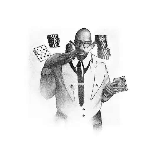 A Black And Grey Portrait Of A Croupier In Action At A Poker Table