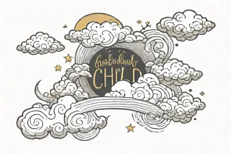 Clouds Surrounding Quote Written Inside With A Golden Child Writting