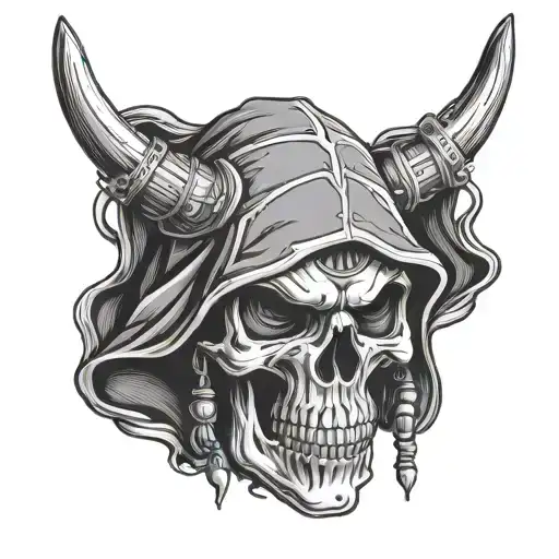 Exu Skull With Hood And Trident And Bead Guide