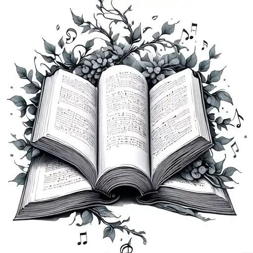 Books With Vines And Music Notes Flowing