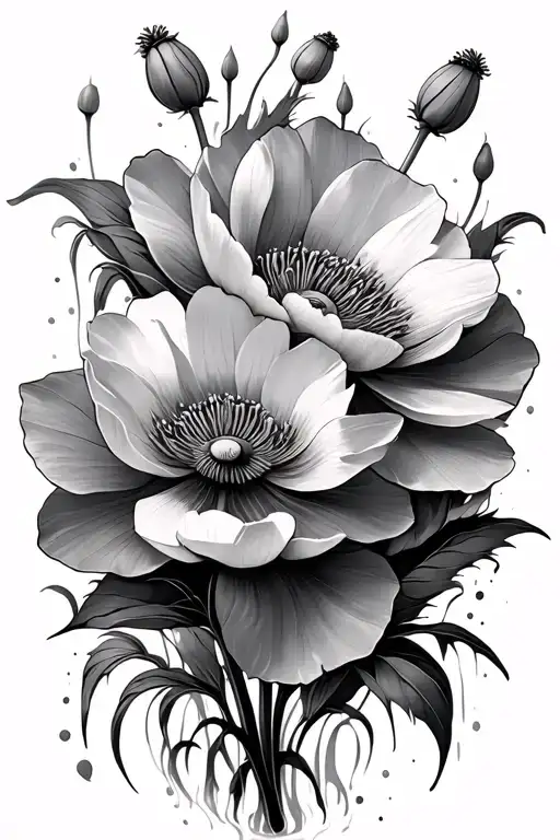 Lavemder Poppies Water Lilly Poppies Intertwined