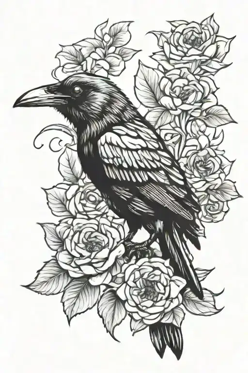 Crow On Flowers