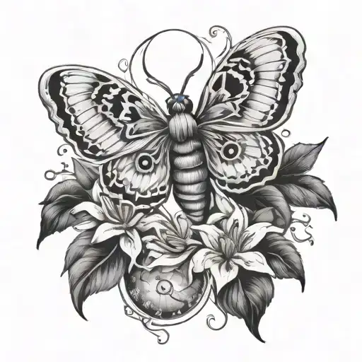 Death Moth With Moon Phases Lillies Intertwined