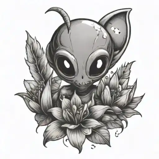 Cute Alien And Flowers