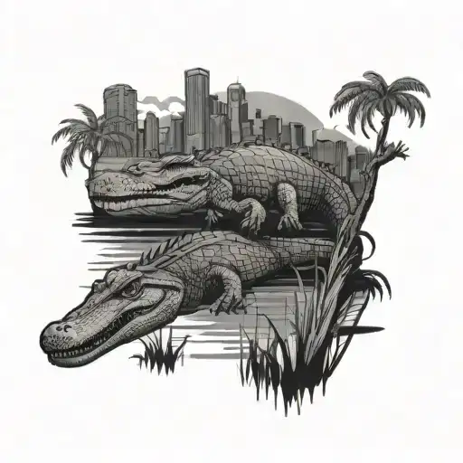 Swamp With A Gator And The Louisiana Skyline In The Background