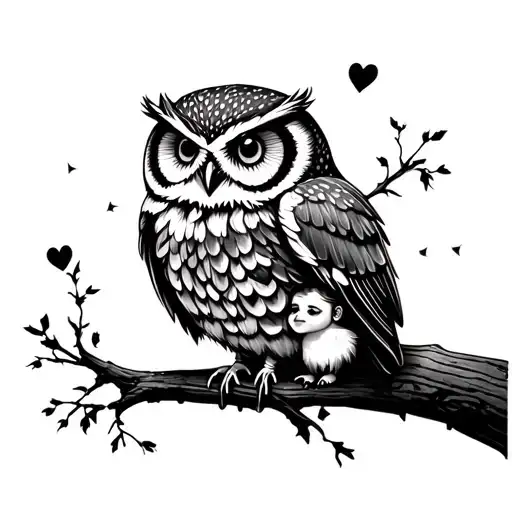 Owl And Child Outline