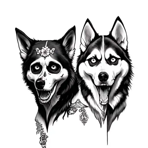 La Santa Muerte With A Husky That Is Half Alive And Half Dead