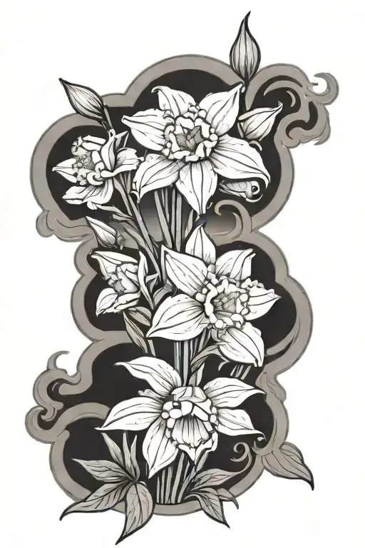 Hawaii Landscape With Daffodil Flowers And Fire