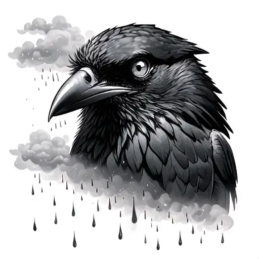 Raven With Sharingan Eye Trough The Dark Raining Clouds