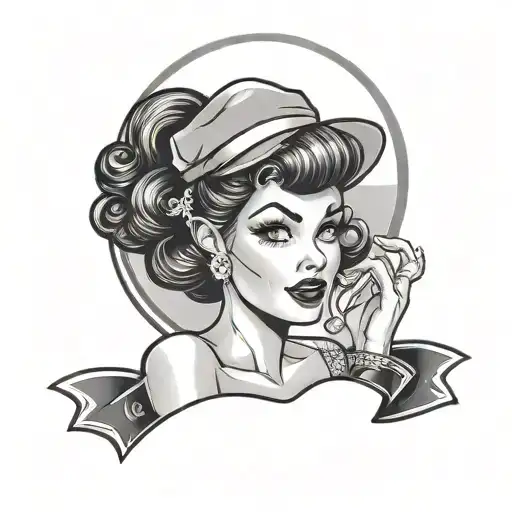 Pin Up Girl With Vinyl In Black White