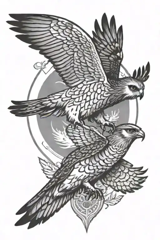 Falcon And Owl Flying In A Circle