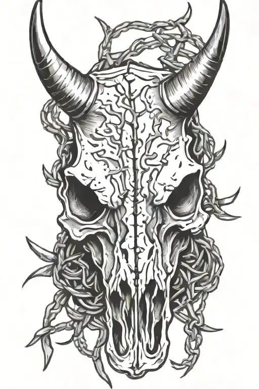 Cow Skull In Barbed Wire