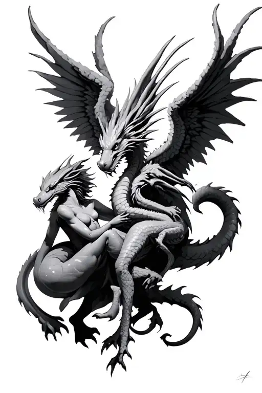 Dragon And Angel Playing