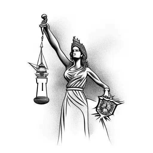 Lady Justice And Lighthouse And Florals