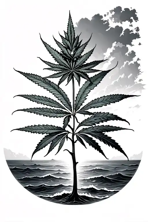 Marijuana Plant Foreshadowing The Seaside Landscape
