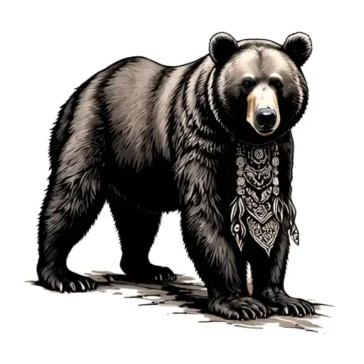 Mama Bear Standing Side Profile Traditional Lady Tattoo