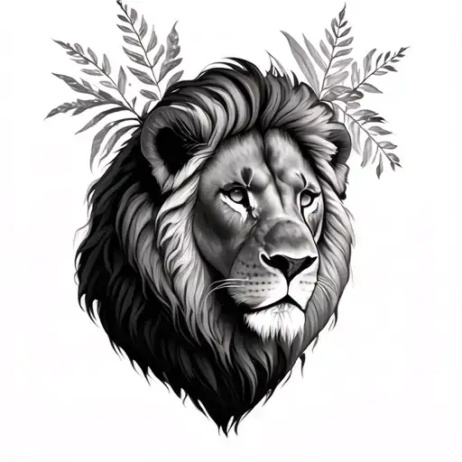 Realistic Lion With Lorier Plant