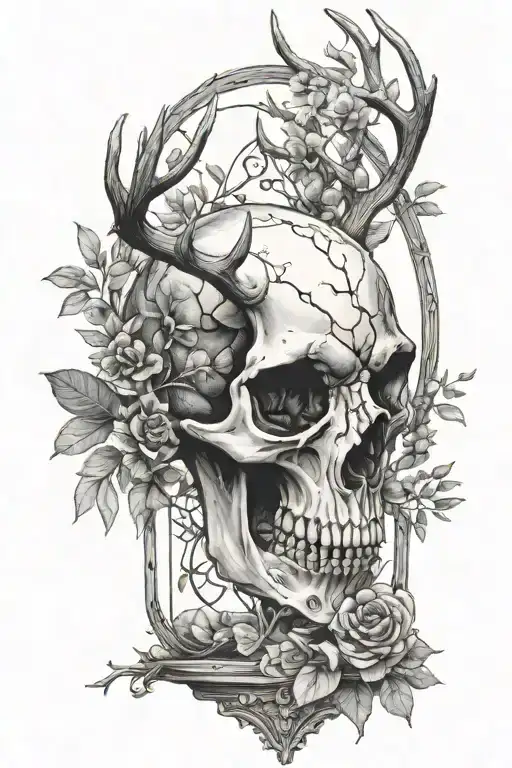 Eucalyptus Tree And Deer Skull Fading Into An Hour Glass