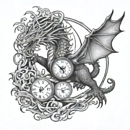 Dragon With Wings On Tree Moon And Sun Clock