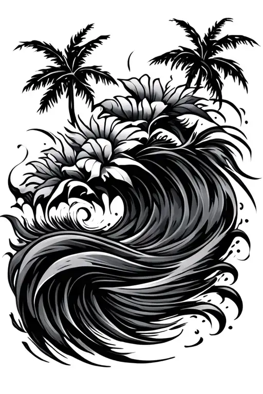 Hawaiian Tribal With Waves Crashing