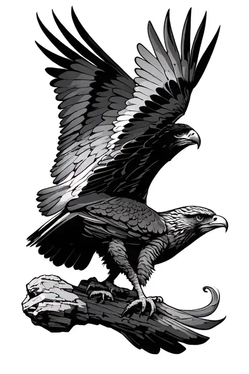 Hawk Carrying Kolovrat Made Of Stone Mid Fly Away