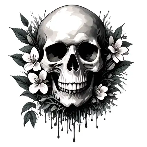 Half Face Skull With Poisonous Flowers With Moss