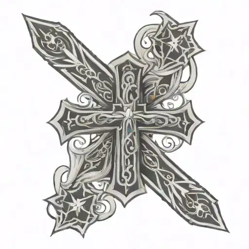 Religious Cross And Stars Representing A Deceased Loved One