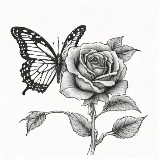 A Rose With A Stem And A Butterfly On Top