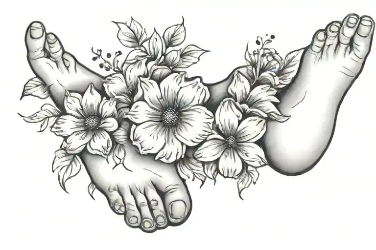Flowers Shading Baby Foot Print