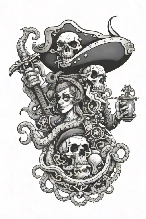 Pirate And Octopus Holding Crystals