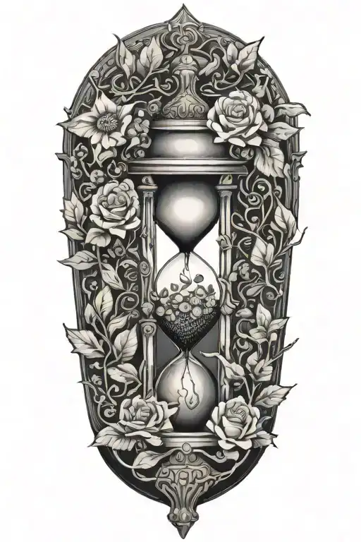 Snaked Trapped In An Hourglass With Leaves And Flowers
