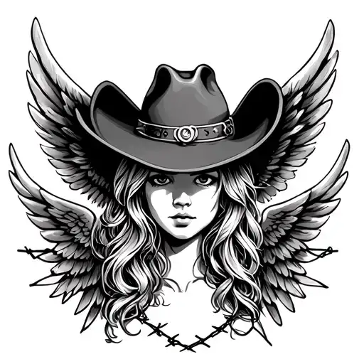 Cowboy Hat Angel Wings Barbed Wire