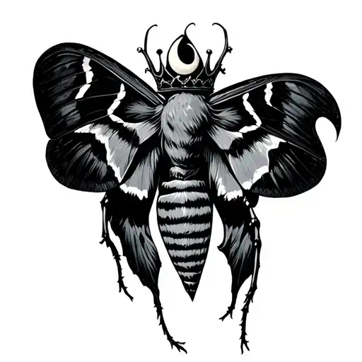A Black And Grey Death Moth With A Crescent Moon Crown