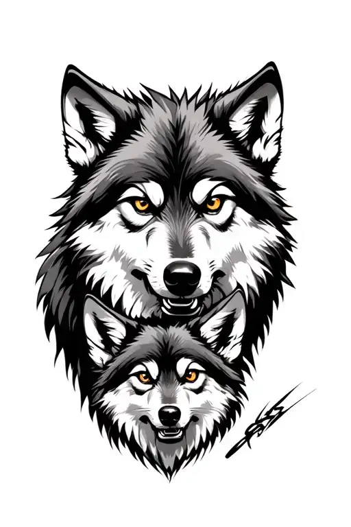 Angry Male Wolf And Pup