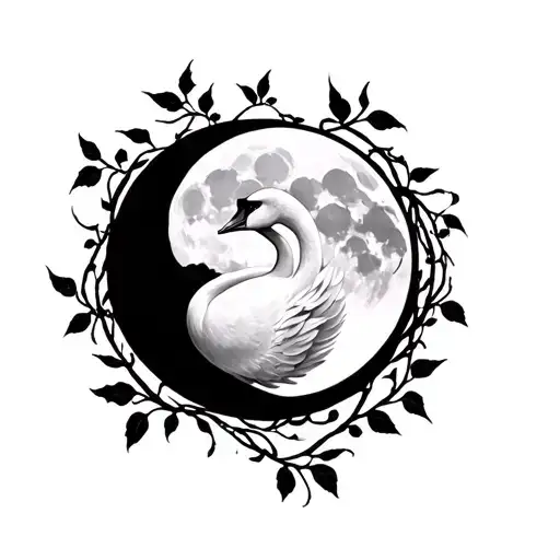 Swan Entwined In Coffee Vine Under A Waning Gibbous Moon