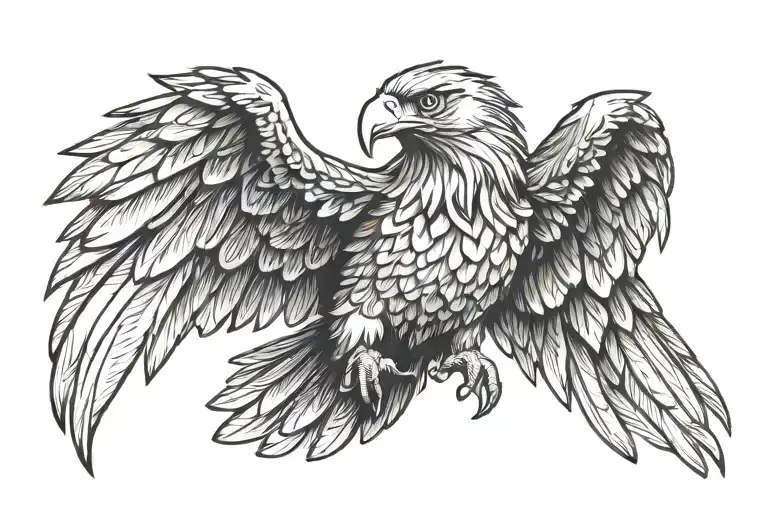 Feathered Eagle Front View Stencil Style