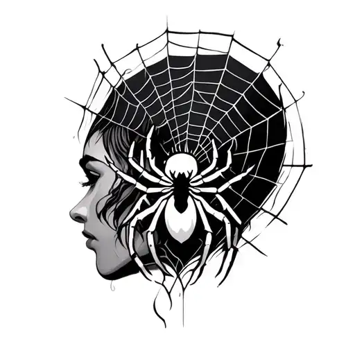Neck Tattoo Spider And Web Coming From The Ear