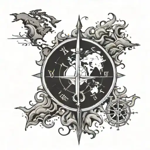 Compass Anchor World Map Outline