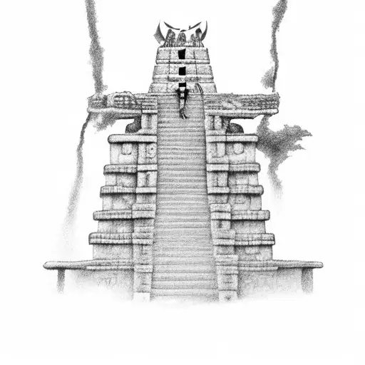 A Daring Explorer Climbing A Tall Mayan Temple Pyramid