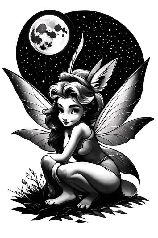 Tinker Bell With Wolf Moon Surrounded