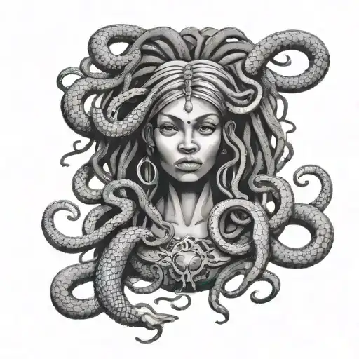 African Medusa With Dreadlocks And Snakes Intertwined