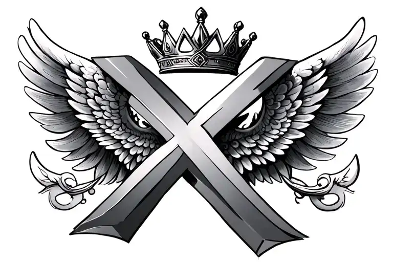 X With Crown And Wings Made