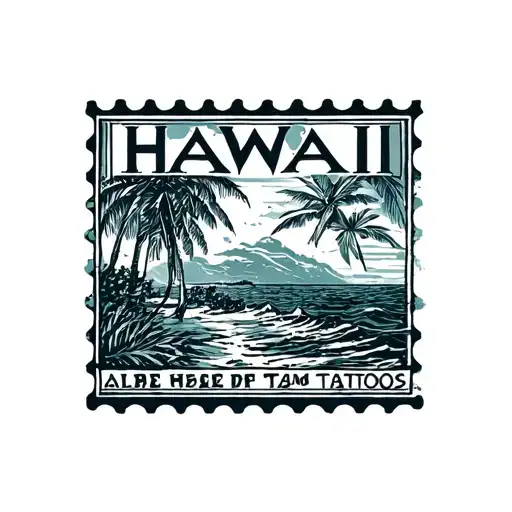 Hawaii Postage Stamp Simple Line Drawing