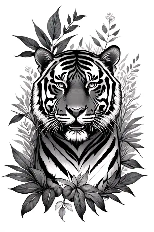 Full Tiger And Plants Intertwined