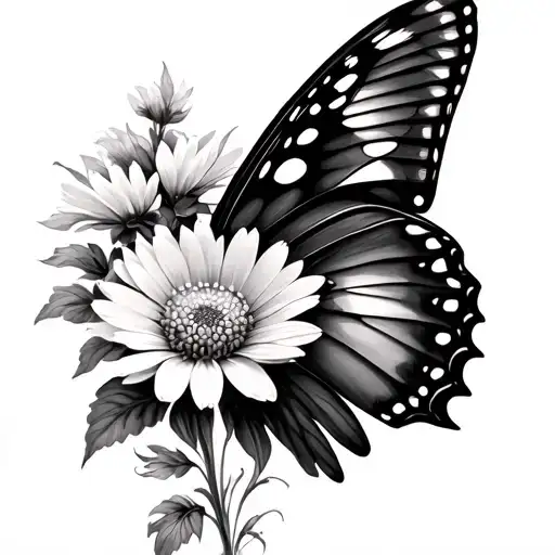 Combined Butterfly And Aster Flower As Wing